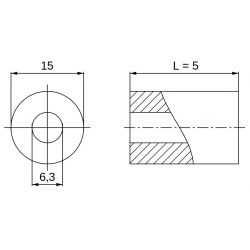 [decl 5mm] Entretoise lisse plastique polyamide PA6.6 naturel UL94-V2 Ø6,3x15mm pour vis M6