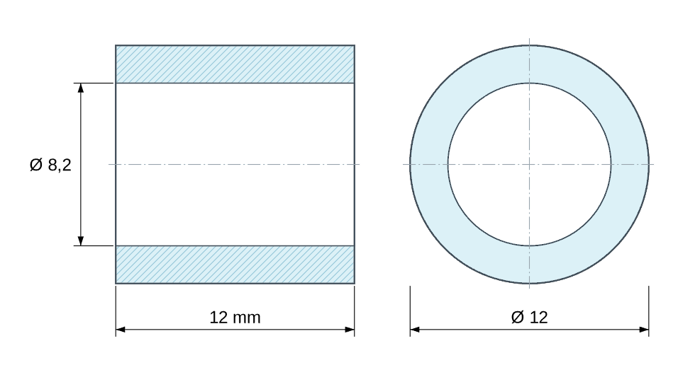 Plan coté entretoise plastique polystyrène naturel Ø8,2x12 mm