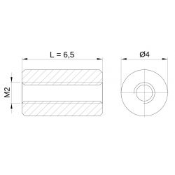 [decl 6.5mm] Entretoise ronde filetée femelle/femelle plastique polyamide renforcé M2 - Ø4 mm