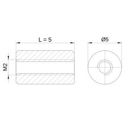 [decl 5mm] Entretoise ronde filetée femelle/femelle plastique polyamide renforcé M2 - Ø5 mm