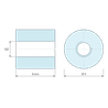 Plan coté 5 mm, Entretoise ronde filetée femelle/femelle plastique polyamide PA6 renforcé fibre de verre M2 - Ø5 mm