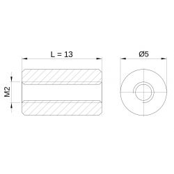 [decl 13mm] Entretoise ronde filetée femelle/femelle plastique polyamide renforcé brun M2 - Ø5 mm