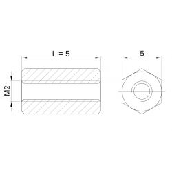 [decl 5mm] Entretoise hexagonale filetée femelle/femelle plastique polyamide renforcé M2 - 5 mm sur plats
