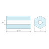 Plan coté 11 mm, Entretoise hexagonale filetée femelle/femelle plastique polyamide PA6 renforcé fibre de verre M2 - 5 mm sur plats