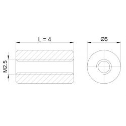 [decl 4mm] Entretoise ronde filetée femelle/femelle plastique polyamide renforcé brun M2.5 - Ø5 mm