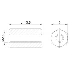 [decl 3.5mm] Entretoise hexagonale filetée femelle/femelle plastique polyamide renforcé M2.5 - 5 mm sur plats