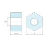 Plan coté 3,5 mm, Entretoise hexagonale filetée femelle/femelle plastique polyamide PA6 renforcé fibre de verre M2,5 - 5 mm sur plats
