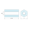 Plan coté 11 mm, Entretoise hexagonale filetée femelle/femelle plastique polyamide PA6 renforcé fibre de verre M2,5 - 5 mm sur plats