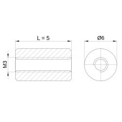 [decl 5mm] Entretoise ronde filetée femelle/femelle plastique polyacétal POM blanc M3 - Ø6 mm