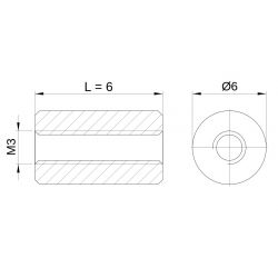 [decl 6mm] Entretoise ronde filetée femelle/femelle plastique polyamide renforcé M3 - Ø6 mm