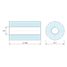 Plan coté 12 mm, Entretoise ronde filetée femelle/femelle plastique polyamide PA6 renforcé fibre de verre UL94-HB M3 - Ø7 mm