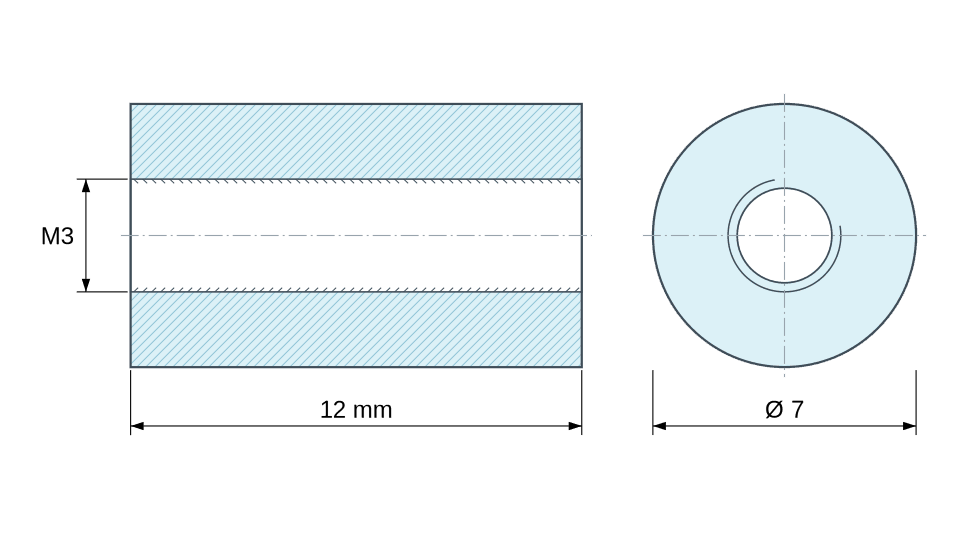 Plan coté Entretoise ronde filetée femelle/femelle plastique polyamide PA6 renforcé fibre de verre UL94-HB M3 - Ø7 mm Plan coté Entretoise ronde filetée femelle/femelle plastique polyamide PA6 renforcé fibre de verre UL94-HB M3 - Ø7 mm