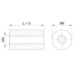 [decl 5mm] Entretoise ronde filetée femelle/femelle plastique polyamide renforcé M3 - Ø8 mm