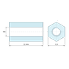 Plan coté 11 mm, Entretoise hexagonale filetée femelle/femelle plastique polyamide PA6 renforcé fibre de verre M3 - 5,5 mm sur plats