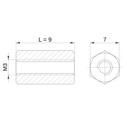 [decl 9mm] Entretoise hexagonale filetée femelle/femelle plastique polyamide renforcé M3 - 7 mm sur plats
