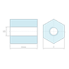 Plan coté 9 mm, Entretoise hexagonale filetée femelle/femelle plastique polyamide PA6 renforcé fibre de verre M3 - 7 mm sur plats
