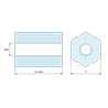 Plan coté 11 mm, Entretoise hexagonale filetée femelle/femelle plastique polyamide PA6 renforcé fibre de verre M3 - 7 mm sur plats