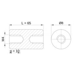 [decl 65mm] Entretoise ronde filetée femelle/femelle plastique polyacétal POM blanc M4 - Ø8 mm