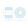Plan coté 5 mm, Entretoise ronde filetée femelle/femelle plastique polyacétal POM naturel UL94-HB M4 - Ø8 mm