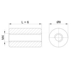 [decl 6mm] Entretoise ronde filetée femelle/femelle plastique polyamide renforcé M4 - Ø8 mm