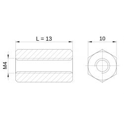 [decl 13mm] Entretoise hexagonale filetée femelle/femelle plastique polyamide renforcé M4 - 10 mm sur plats