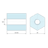 Plan coté 13 mm, Entretoise hexagonale filetée femelle/femelle plastique polyamide PA6 renforcé fibre de verre M4 - 10 mm sur plats