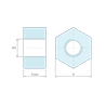 Plan coté 5 mm, Entretoise hexagonale filetée femelle/femelle plastique polyamide PA6 renforcé fibre de verre M4 - 8 mm sur plats