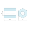 Plan coté 11 mm, Entretoise hexagonale filetée femelle/femelle plastique polyamide PA6 renforcé fibre de verre M4 - 8 mm sur plats