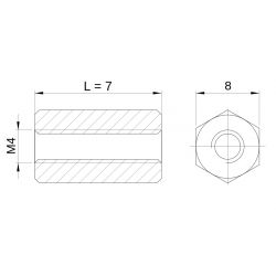[decl 7mm] Entretoise hexagonale filetée femelle/femelle plastique polyamide renforcé brun M4 - 8 mm sur plats