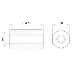 [decl 5mm] Entretoise hexagonale filetée femelle/femelle plastique polyamide renforcé M5 - 10 mm sur plats