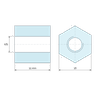 Plan coté 11 mm, Entretoise hexagonale filetée femelle/femelle plastique polyamide PA6 renforcé fibre de verre M5 - 10 mm sur plats