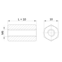 [decl 10mm] Entretoise hexagonale filetée femelle/femelle plastique polyamide renforcé M6 - 10 mm sur plats