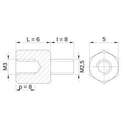 [decl 6mm / 8 mm] Entretoise hexagonale filetée mâle/femelle plastique polyamide PA6.6 M3 - 5 mm sur plats