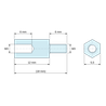 Plan coté 12 mm / 6 mm, Entretoise hexagonale filetée mâle/femelle plastique polyamide PA6.6 naturel UL94-V0 M3 - 5,5 mm sur plats