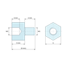 Plan coté 5 mm / 4 mm, Entretoise hexagonale filetée mâle/femelle plastique polyamide PA6.6 UL94-HB M3 - 6 mm sur plats