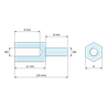 Plan coté 11 mm / 8 mm, Entretoise hexagonale filetée mâle/femelle plastique polyamide PA6.6 UL94-HB M3 - 6 mm sur plats