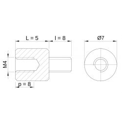 [decl 5mm / 8 mm] Entretoise ronde filetée mâle/femelle plastique polyamide PA6.6 M4 - Ø7 mm