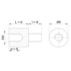 [decl 6mm / 8 mm] Entretoise ronde filetée mâle/femelle plastique polyamide PA6.6 M4 - Ø8 mm