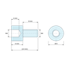 Plan coté 6 mm / 8 mm, Entretoise ronde filetée mâle/femelle plastique polyamide PA6.6 M4 - Ø8 mm