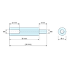 Plan coté 30 mm / 8 mm, Entretoise ronde filetée mâle/femelle plastique polyamide PA6.6 M4 - Ø8 mm
