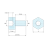 Plan coté 5 mm / 8 mm, Entretoise hexagonale filetée mâle/femelle plastique polyamide PA6.6 UL94-HB M4 - 8 mm sur plats