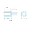 Plan coté 11 mm / 8 mm, Entretoise hexagonale filetée mâle/femelle plastique polyamide PA6.6 UL94-HB M4 - 8 mm sur plats