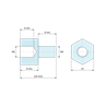 Plan coté 8 mm / 8 mm, Entretoise hexagonale filetée mâle/femelle plastique polyamide PA6.6 M5 - 10 mm sur plats