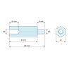 Plan coté 30 mm / 8 mm, Entretoise hexagonale filetée mâle/femelle plastique polyamide PA6.6 M5 - 10 mm sur plats
