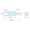 Plan coté 30 mm / 10 mm, Entretoise hexagonale filetée mâle/femelle plastique polyamide PA6.6 M6 - 10 mm sur plats