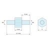 Plan coté 5 mm / 6 mm, Entretoise hexagonale filetée mâle/mâle plastique polyamide PA6.6 M3 - 6 mm sur plats