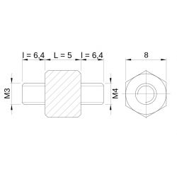 [decl 5mm / 6.4 mm] Entretoise hexagonale filetée mâle/mâle plastique polyamide PA6.6 M3 - 8 mm sur plats