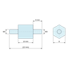 Plan coté 10 mm / 6 mm, Entretoise hexagonale filetée mâle/mâle plastique polyamide PA6.6 M3 - 8 mm sur plats