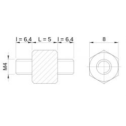 [decl 5mm / 6.4 mm] Entretoise hexagonale filetée mâle/mâle plastique polyamide PA6.6 M4 - 8 mm sur plats