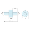 Plan coté 5 mm / 6,4 mm, Entretoise hexagonale filetée mâle/mâle plastique polyamide PA6.6 UL94-V2 M4 - 8 mm sur plats